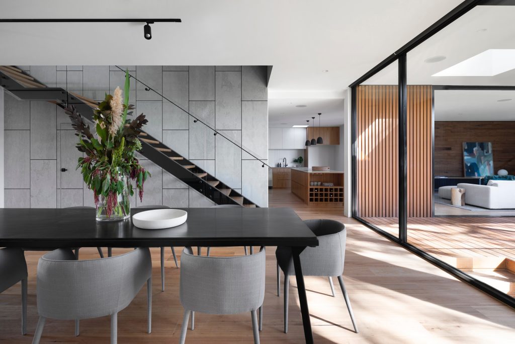 A dining room in a modern house